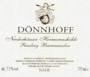 Dnnhoff - Niederhauser Hermannshohle Riesling Beerenauslese 2019 (375ml)